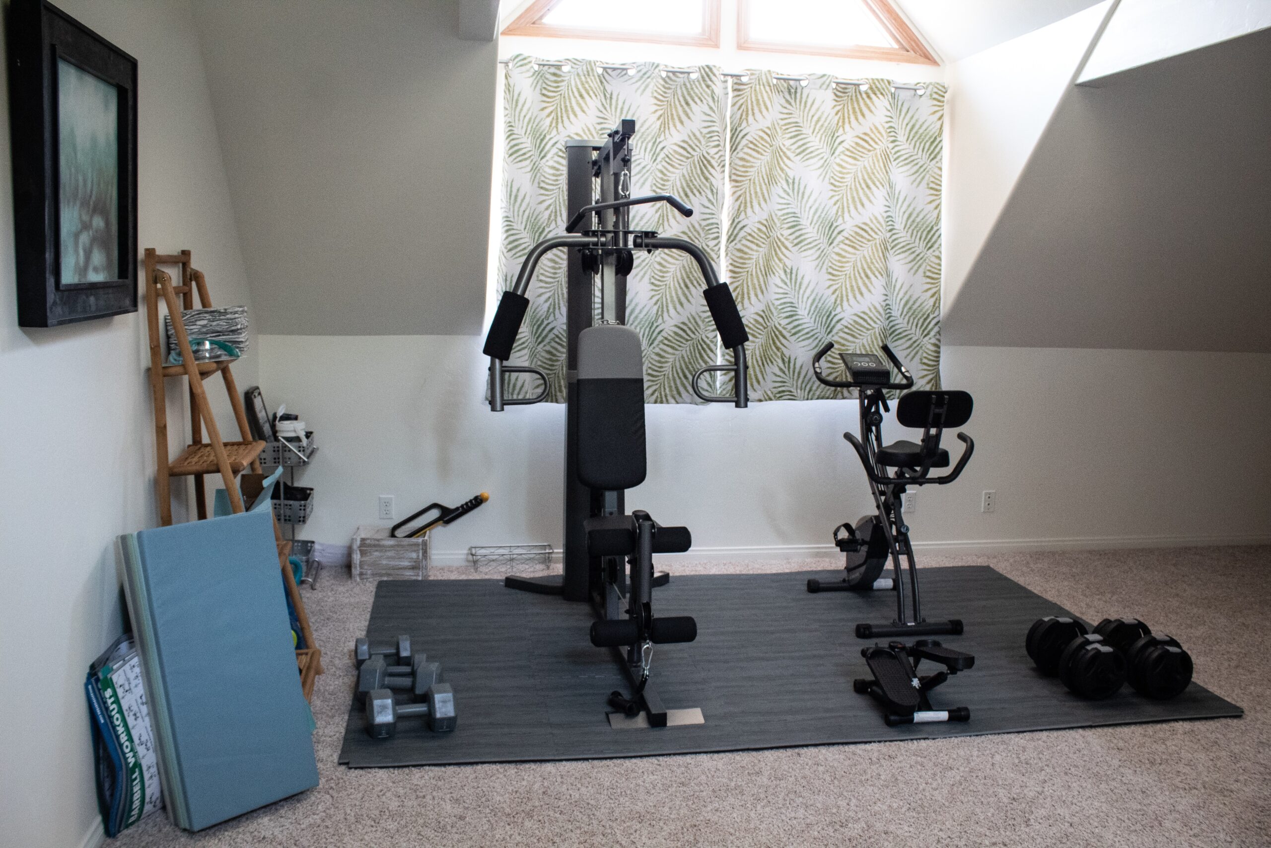 home gym with floor mat and equipment